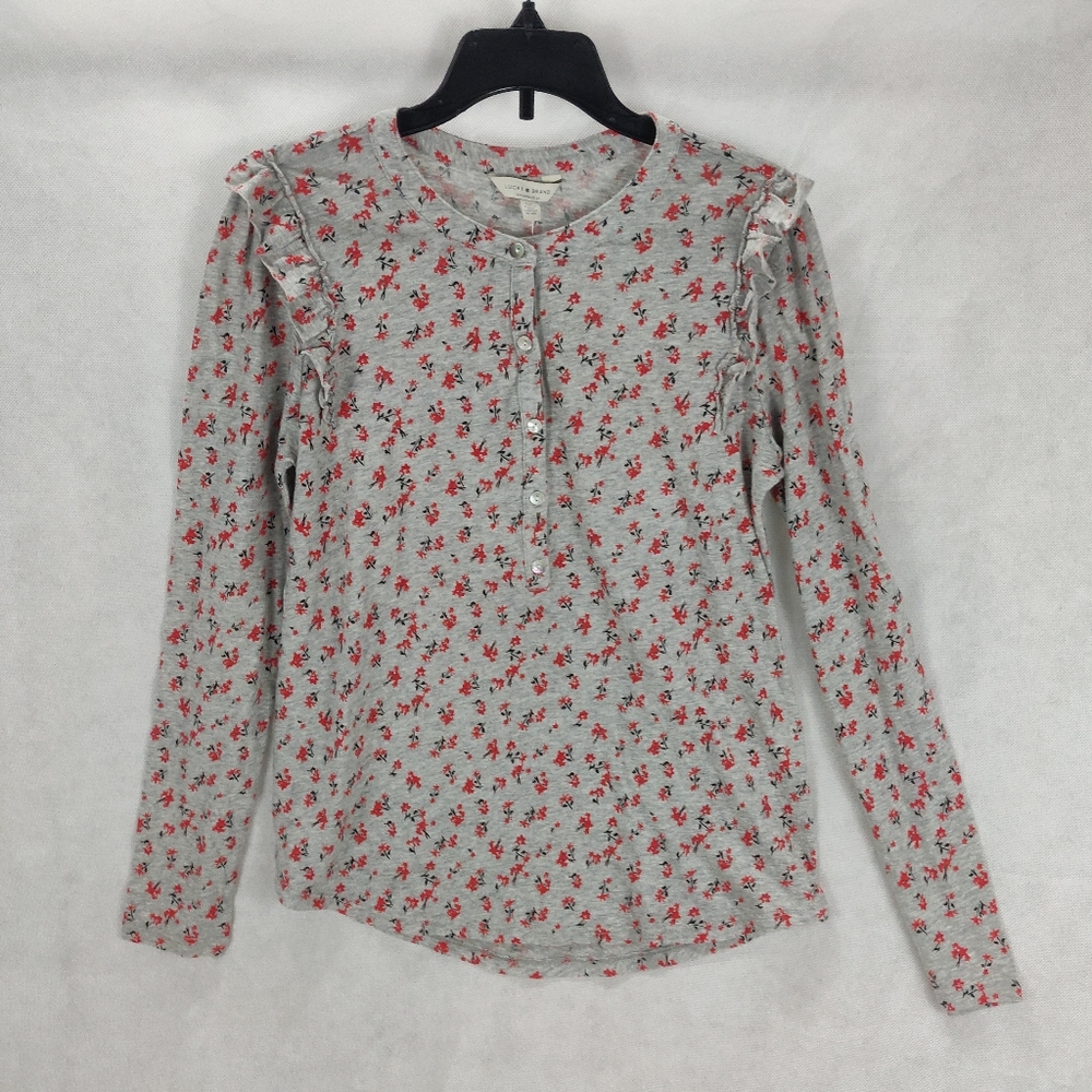 NWT Lucky Brand Small Peititie Gray Floral Ruffle - Picture 7 of 10